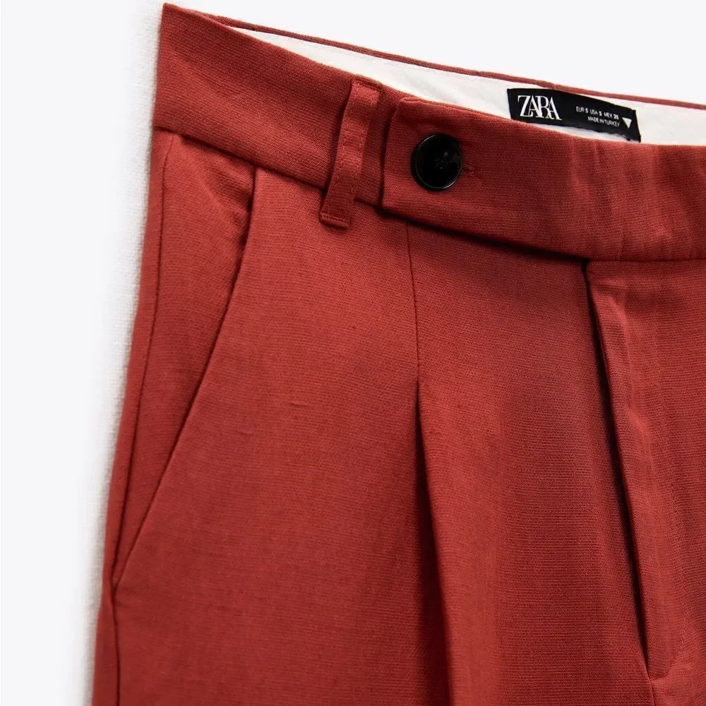 Zara Full Length Pants Linen Blend New